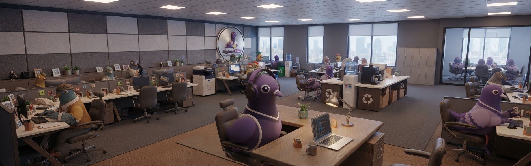 The Sigeon Caller customer support call centre, with the team at their desks and headsets on, ready to answer your questions